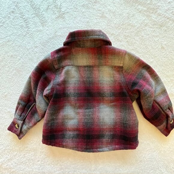Lil Hickory Burgundy & Black Plaid Shirt with Quilted Lining- Size 6 M - Picture 6 of 8